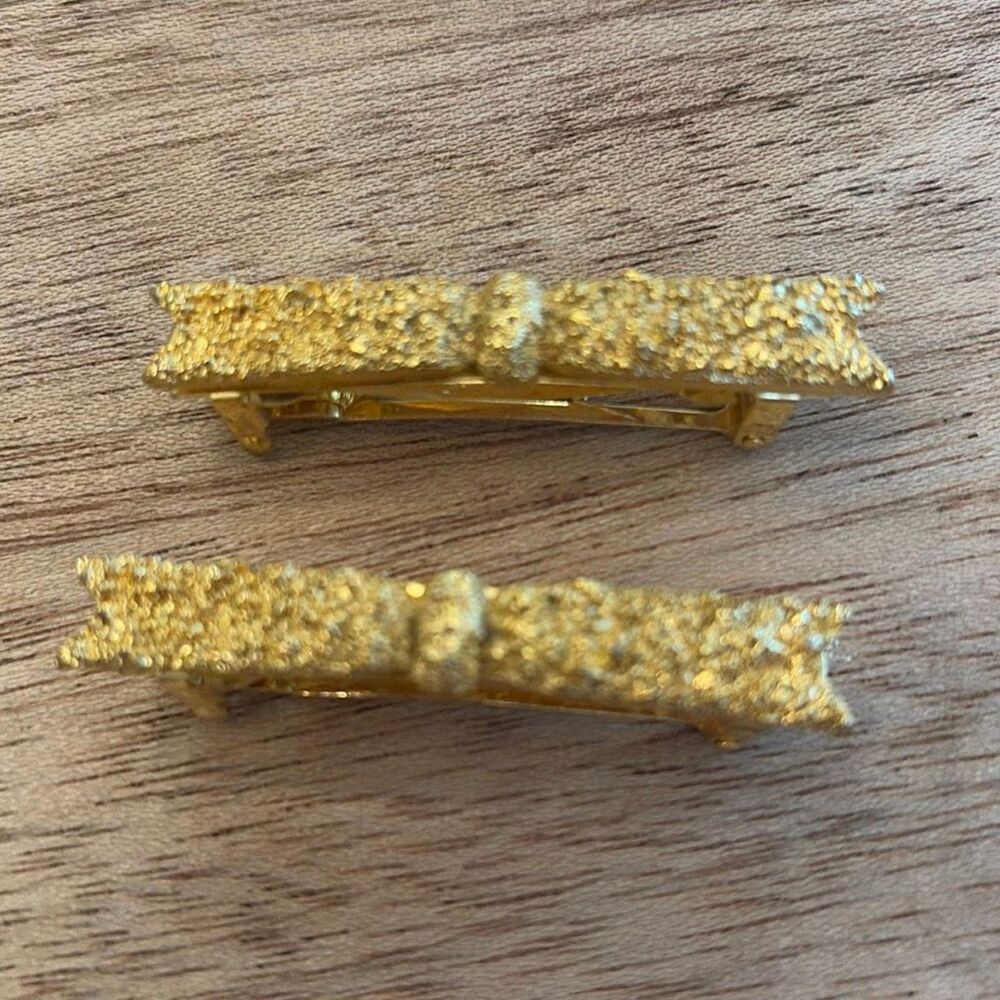 Vintage made in France gold bow barrettes 2 inch